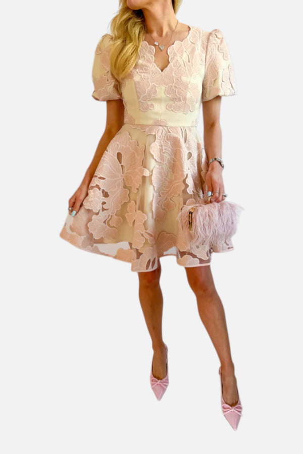 Adelyn Rae Ariana Bubble Sleeve Mini Dress in Blush