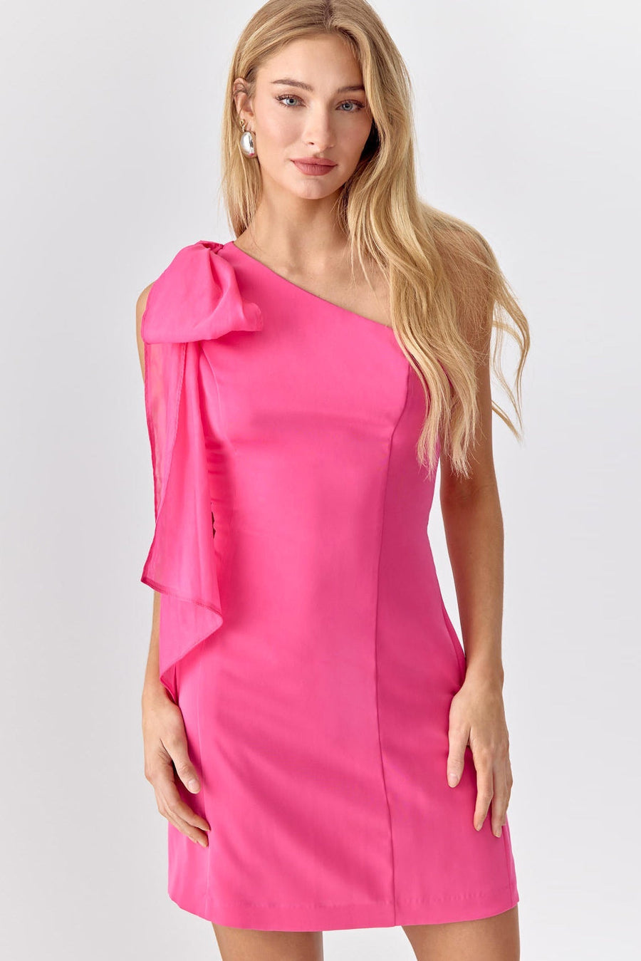 Adelyn Rae Avery One Shoulder Tie Mini Cocktail Dress in Magenta – side view