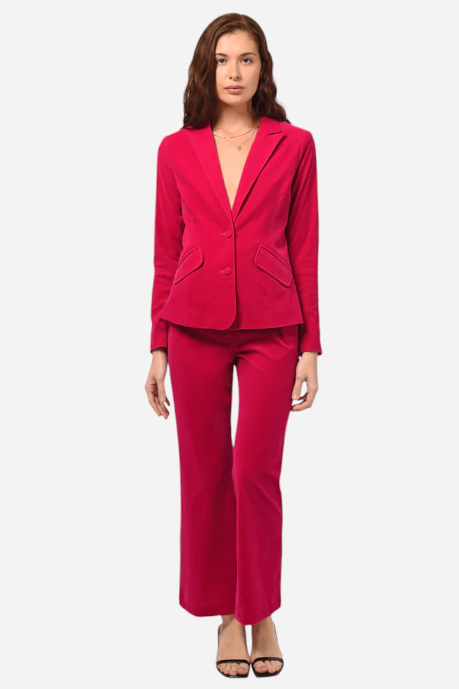 Adelyn Rae Bella Velvet Blazer Fuchsia – flat lay
