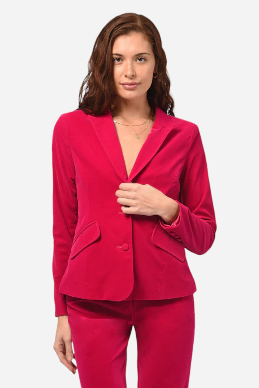 Adelyn Rae Bella Velvet Blazer Fuchsia – side view