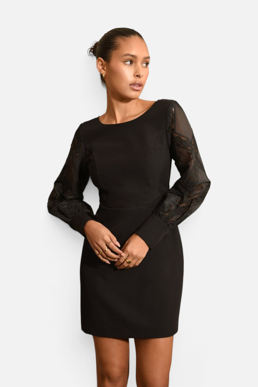 Adelyn Rae Bridgette Lace Mini Dress in Black – back view