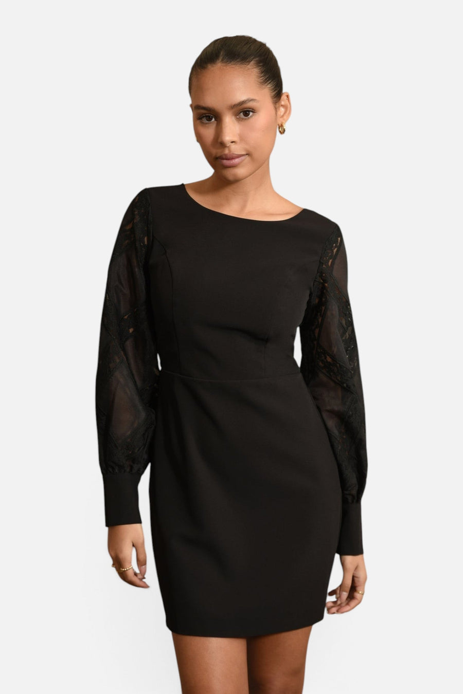 Adelyn Rae Bridgette Lace Mini Dress in Black – side view