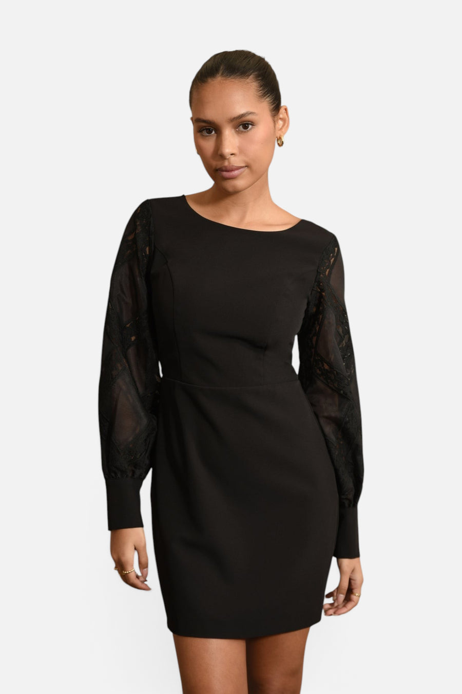 Adelyn Rae Bridgette Lace Mini Dress in Black – side view
