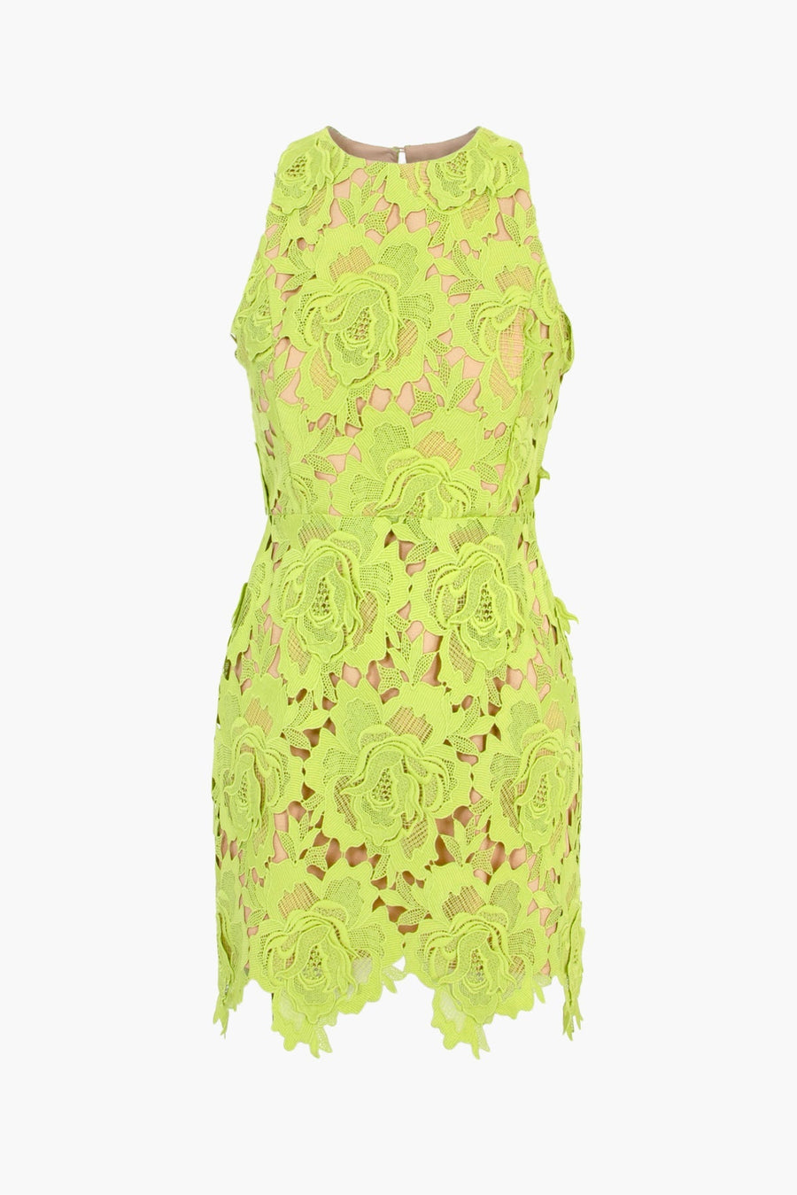Adelyn Rae Cassie 3D Crochet Mini Dress in Lime Green – flat lay
