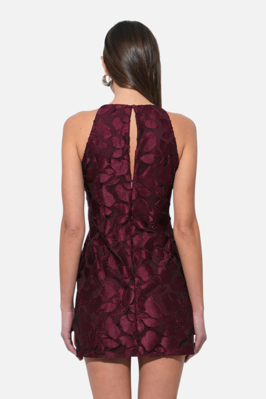 Adelyn Rae Falini Velvet Burnout Tie Front Mini Dress in Wine – side view