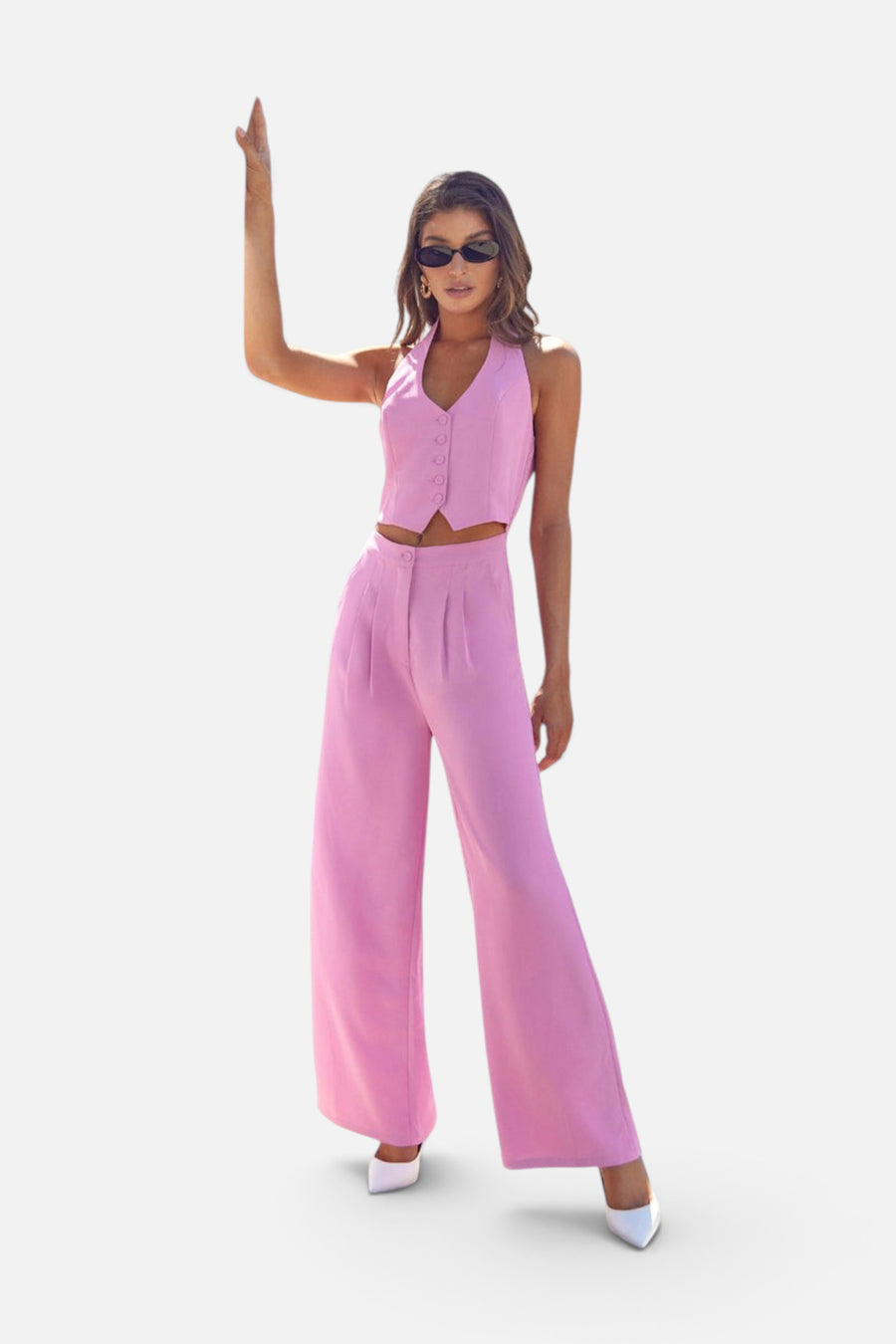 Adelyn Rae Farrah Halter Jumpsuit in Pink – alternate