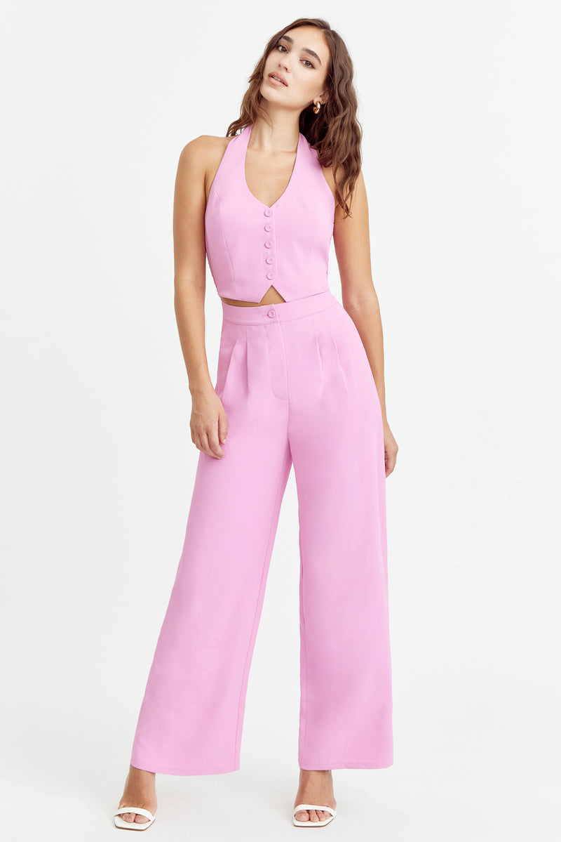 Adelyn Rae Farrah Halter Jumpsuit in Pink – back view