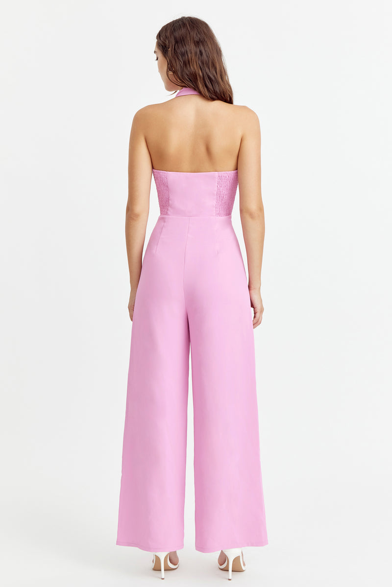 Adelyn Rae Farrah Halter Jumpsuit in Pink – detail