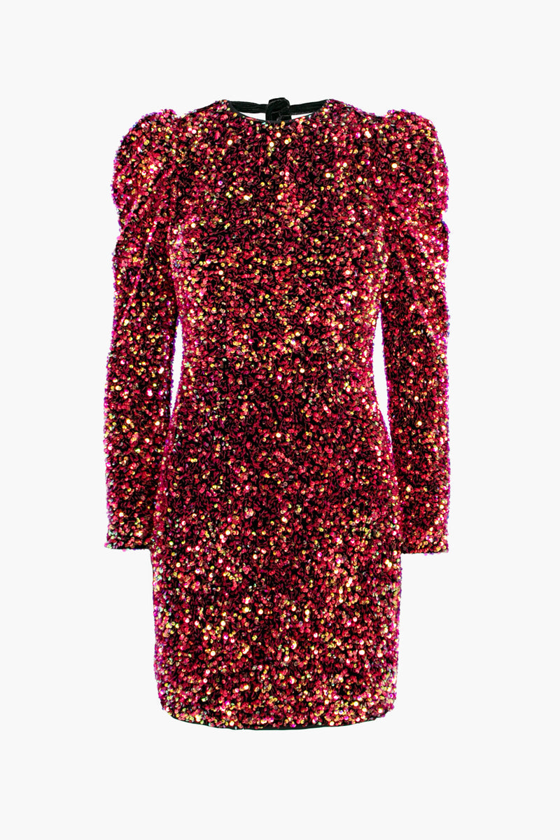Adelyn Rae Gale Velvet Sequins Puff Sleeve Mini Dress in Raspberry Punch – alternate