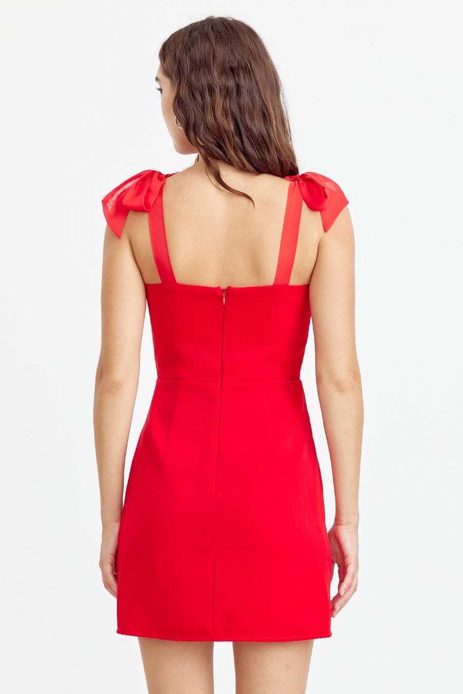 Adelyn Rae Gia Ribbon Strap Mini Dress in Red – flat lay