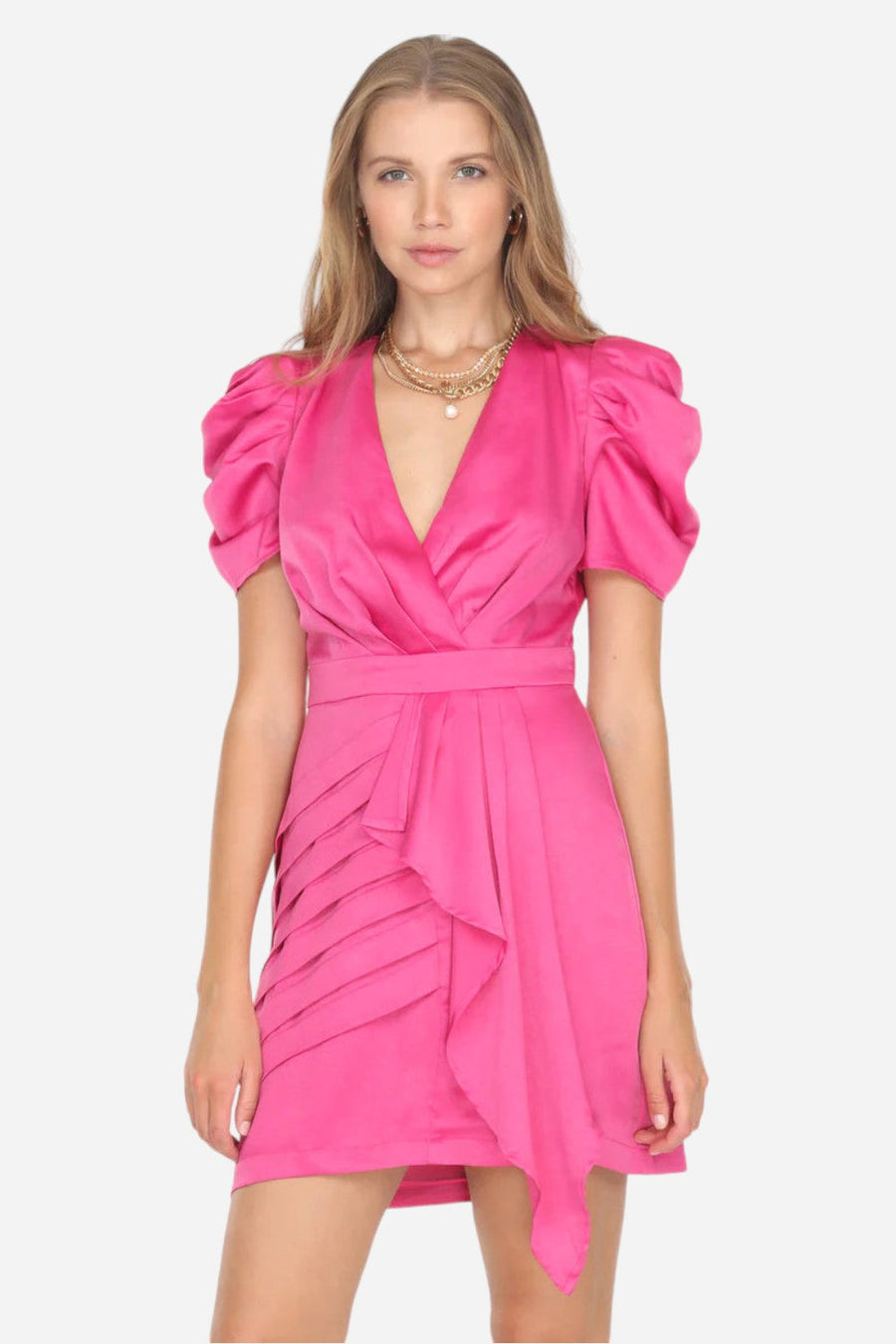 Adelyn Rae Karina Draped Skirt Mini Dress – front view