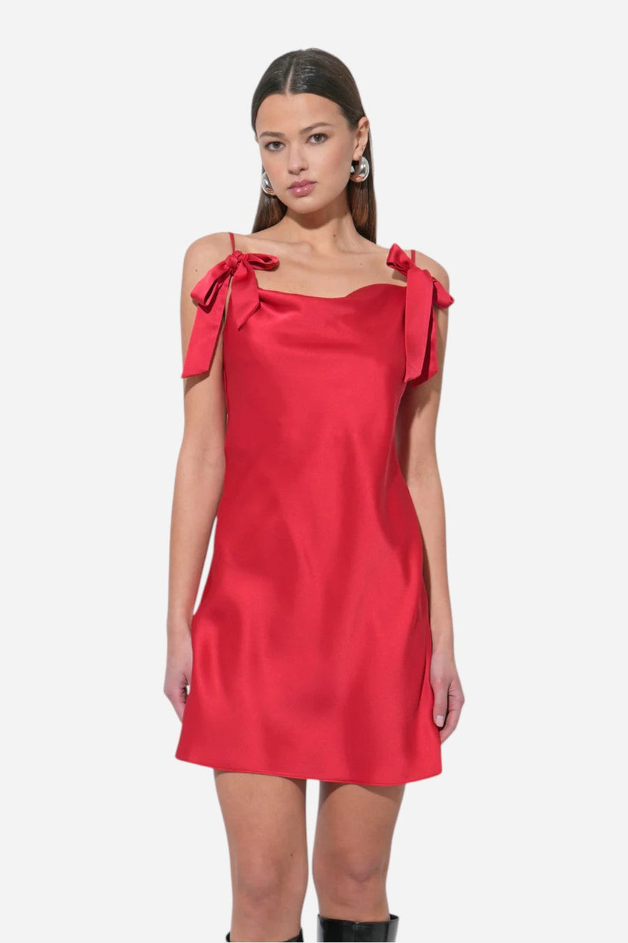 Adelyn Rae Kia Satin Mini Dress with Bows – side view