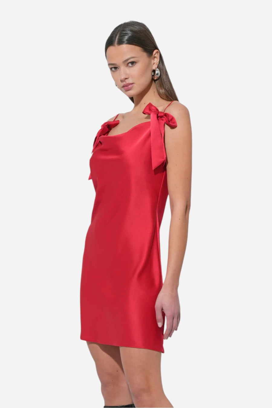 Adelyn Rae Kia Satin Mini Dress with Bows – side view