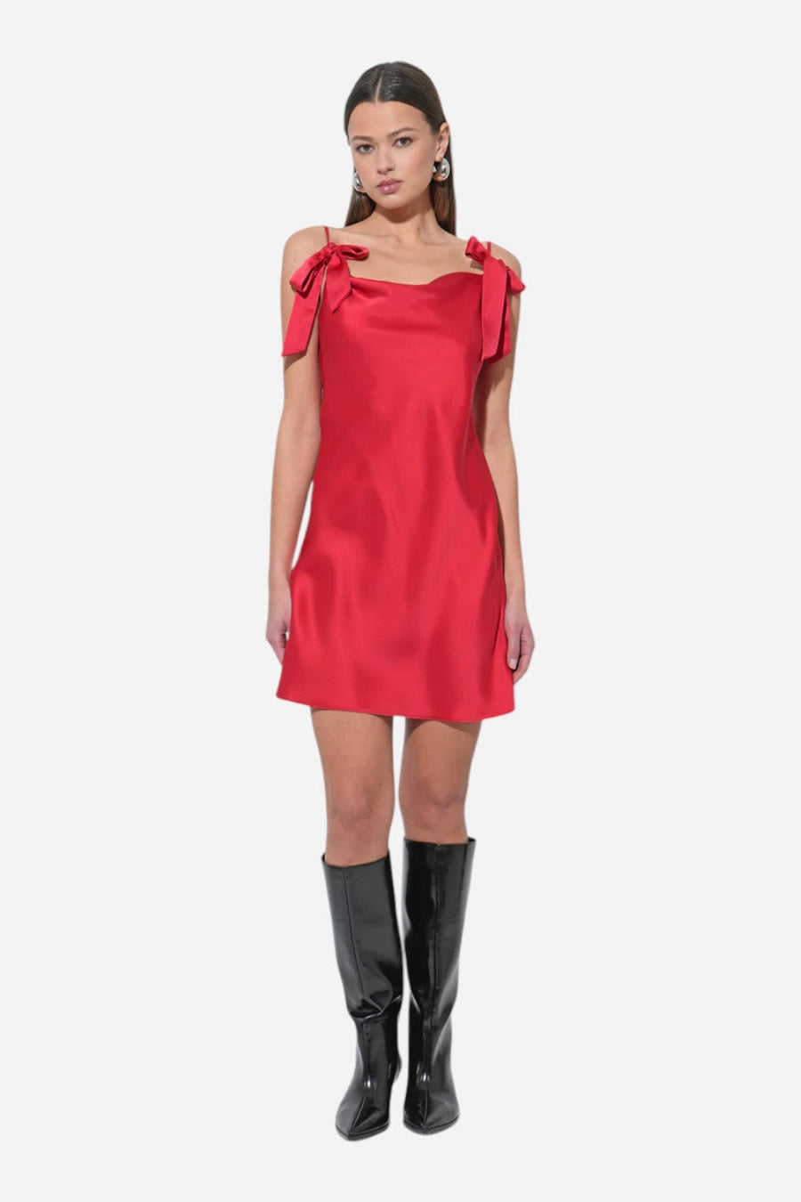 Adelyn Rae Kia Satin Mini Dress with Bows – side view