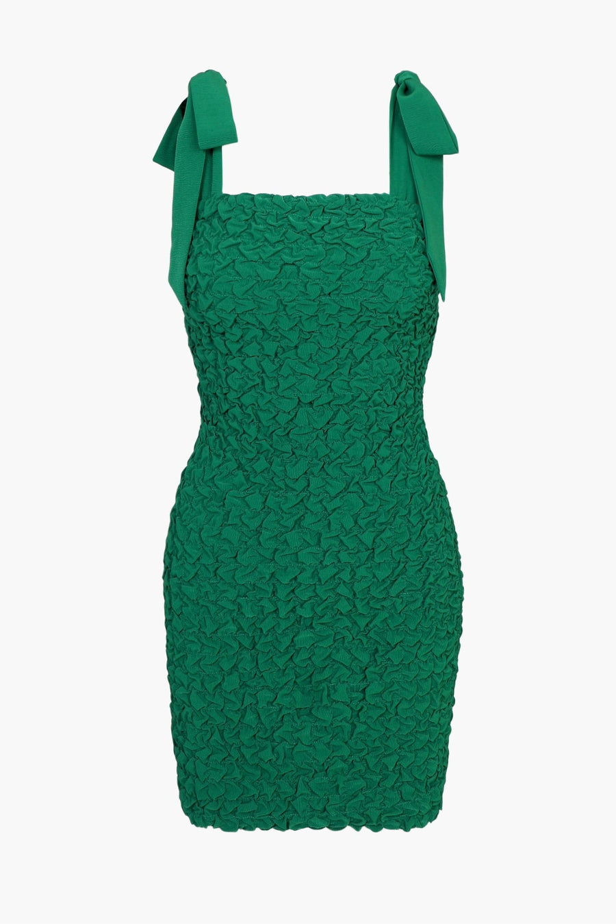 Adelyn Rae Lucy Popcorn Smocked Dress with Tie Shoulders in Cream Green – flat lay