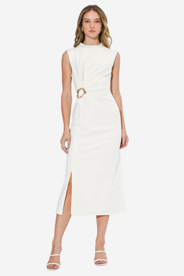 Adelyn Rae Lydia Twist Waist Midi Dress in Ivory