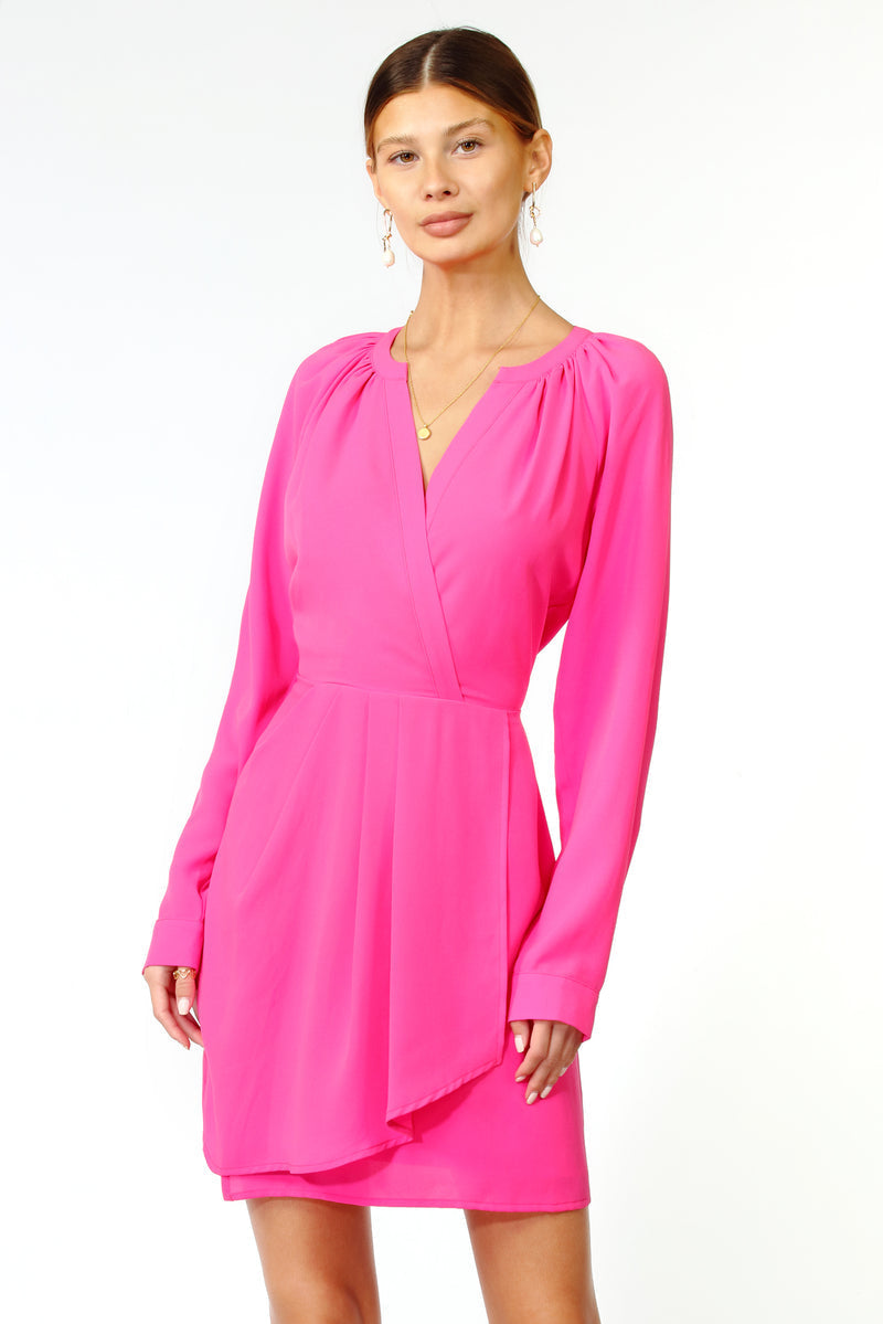 Adelyn Rae Margot Faux Wrap Dress in Hot Pink – back view