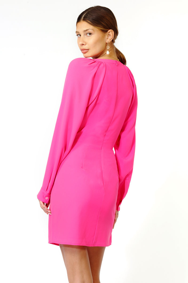 Adelyn Rae Margot Faux Wrap Dress in Hot Pink – detail