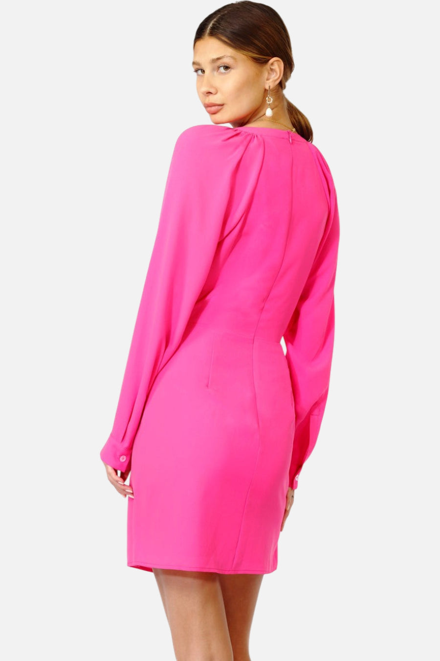 Adelyn Rae Margot Faux Wrap Dress in Hot Pink – on model