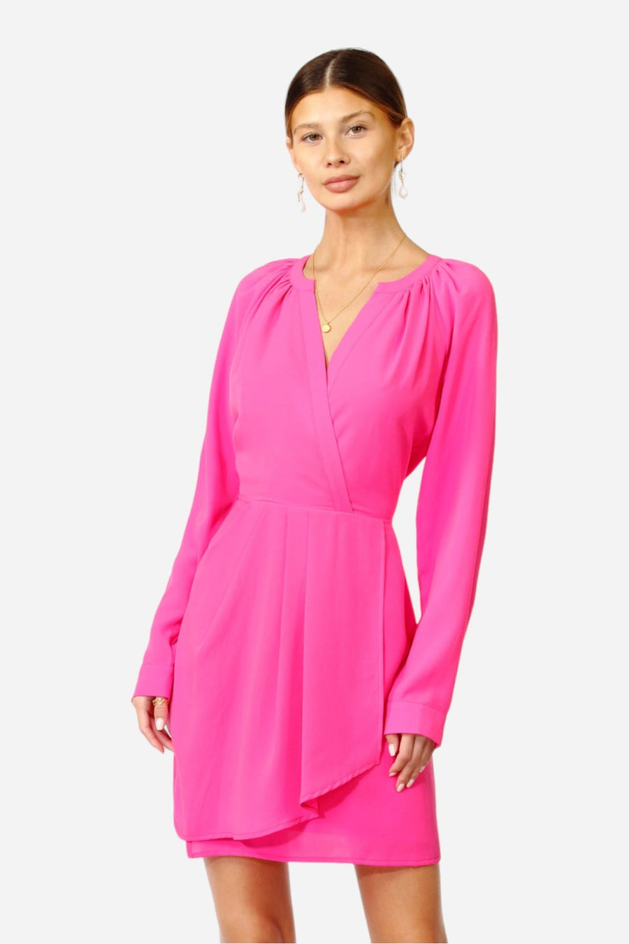 Adelyn Rae Margot Faux Wrap Dress in Hot Pink – on model