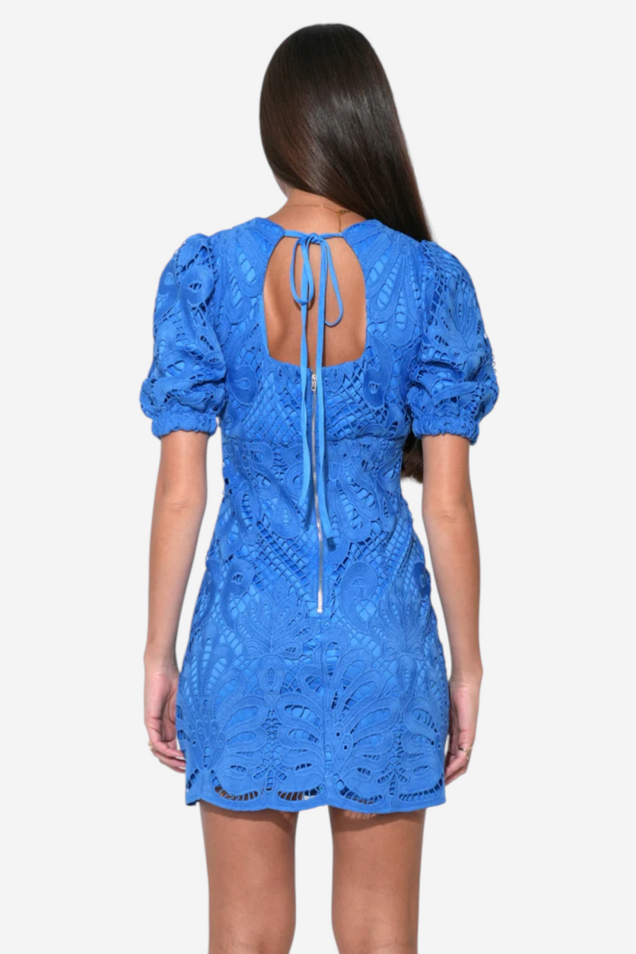 Adelyn Rae Maria Scallop Laci Mini Dress in Cornelia Blue – side view