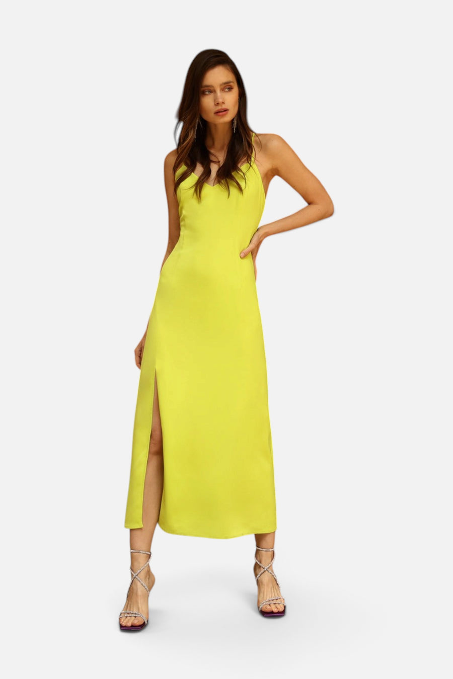 Adelyn Rae Maxine Slip Dress in Limelight – back view