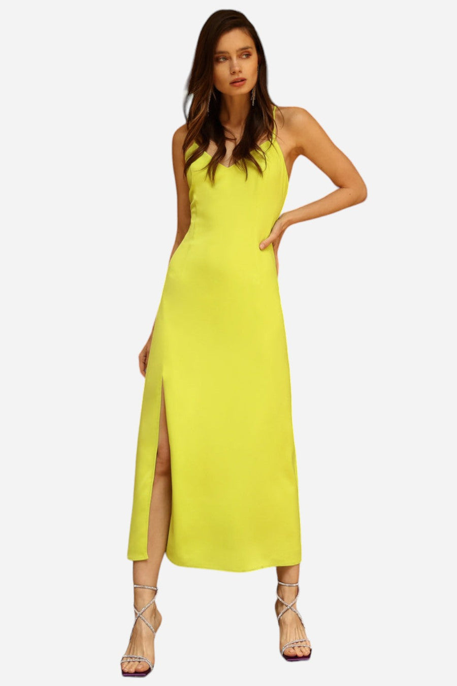 Adelyn Rae Maxine Slip Dress in Limelight – front view