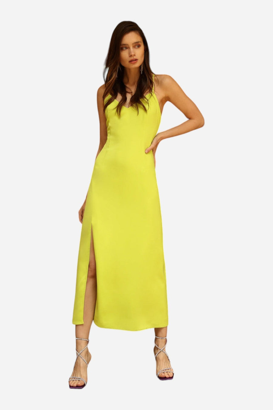 Adelyn Rae Maxine Slip Dress in Limelight – side view