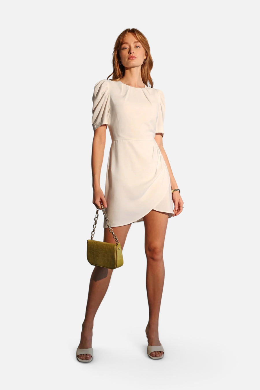 Adelyn Rae Mina Puff Sleeve Mini Dress White – back view