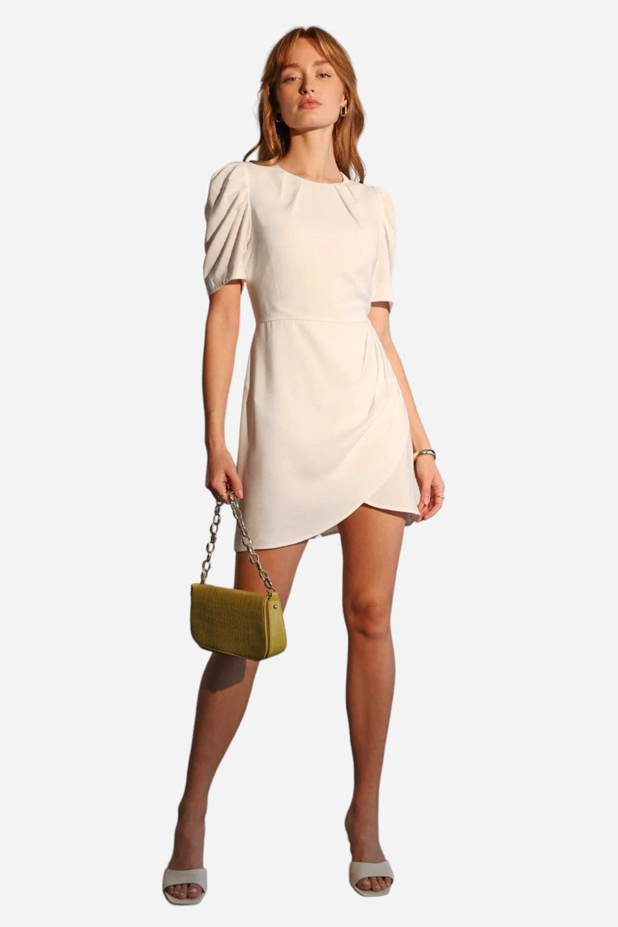 Adelyn Rae Mina Puff Sleeve Mini Dress White – front view
