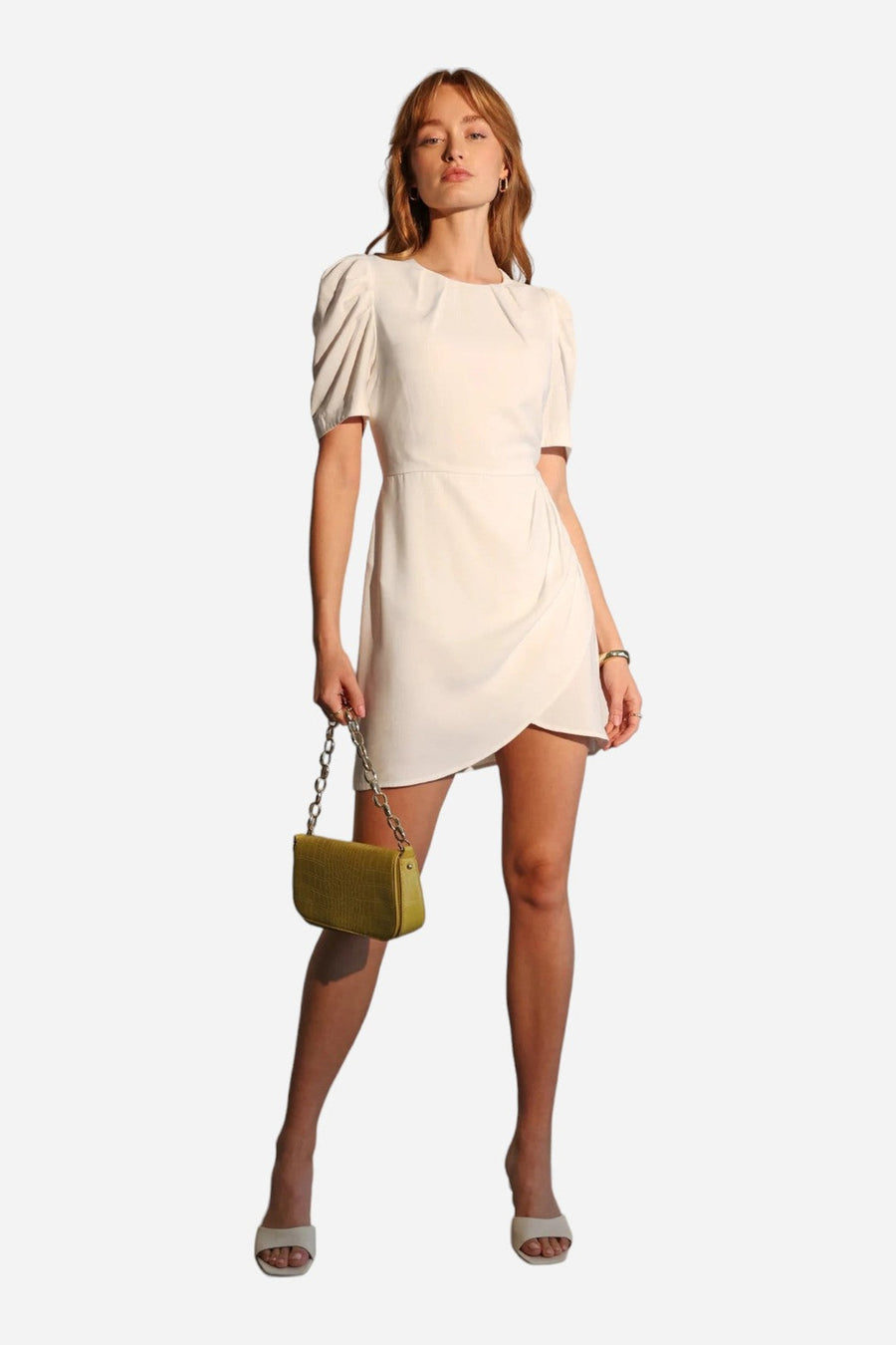 Adelyn Rae Mina Puff Sleeve Mini Dress White – side view