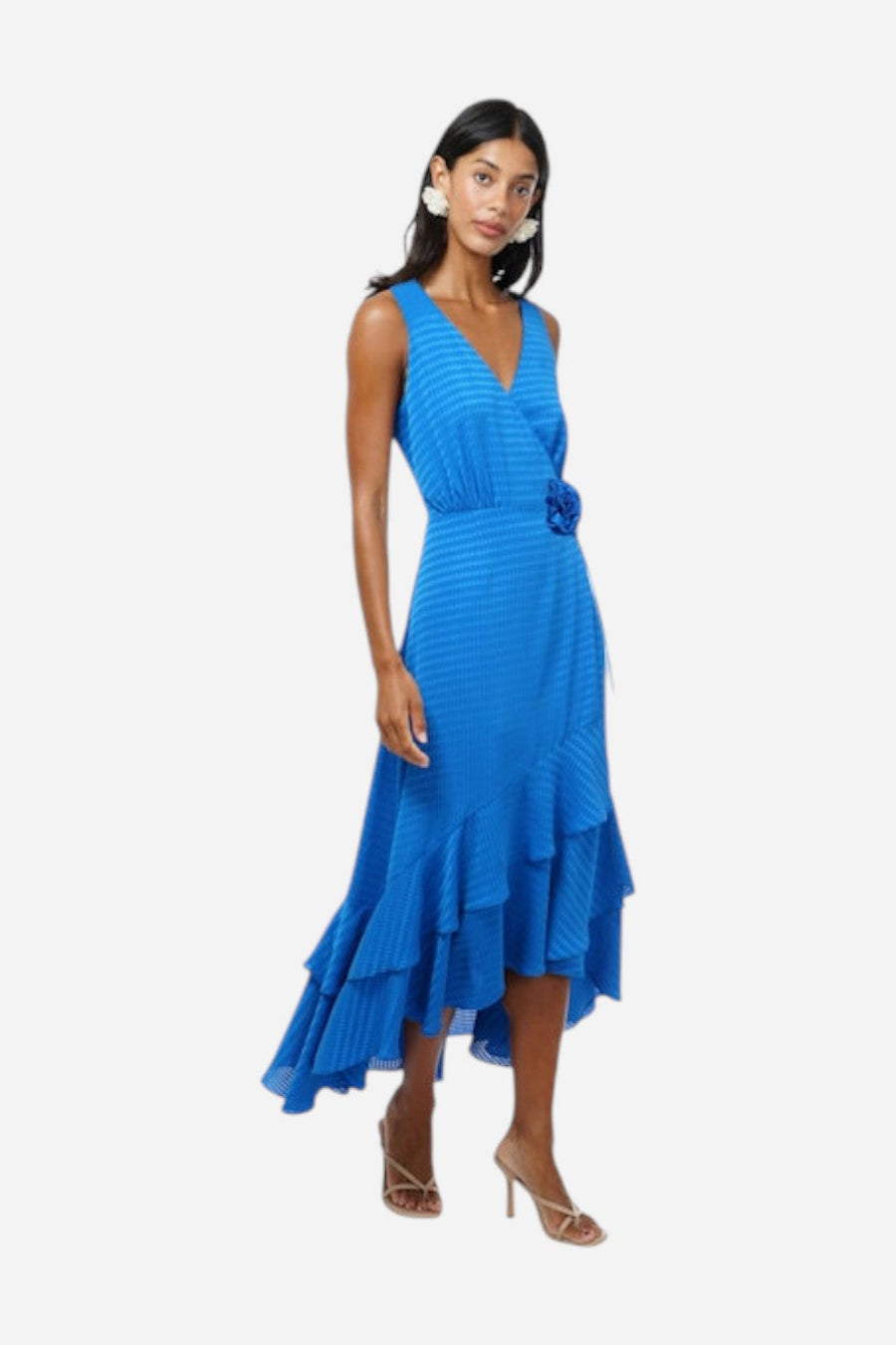 Adelyn Rae Patricia Textured Rosette Wrap Midi Dress – back view
