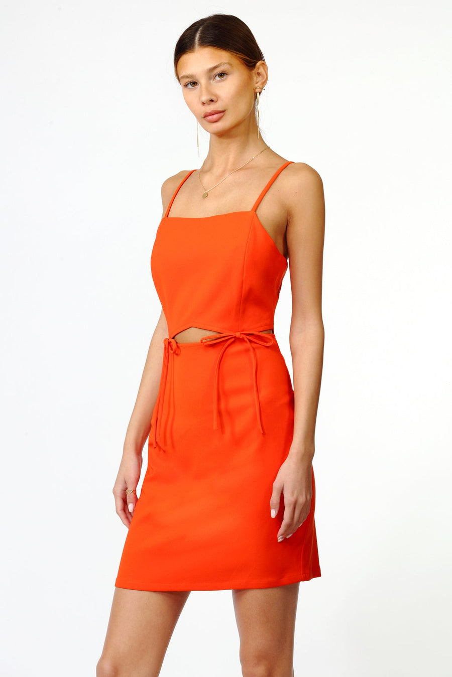 Adelyn Rae Roxy Cut Out Mini Dress in Blood Orange – detail