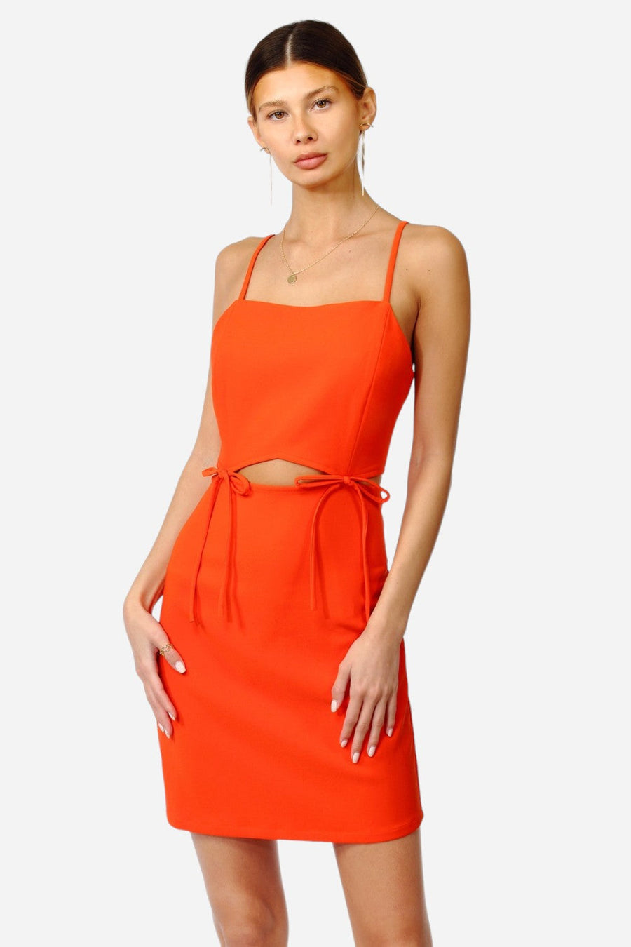 Adelyn Rae Roxy Cut Out Mini Dress in Blood Orange – front view