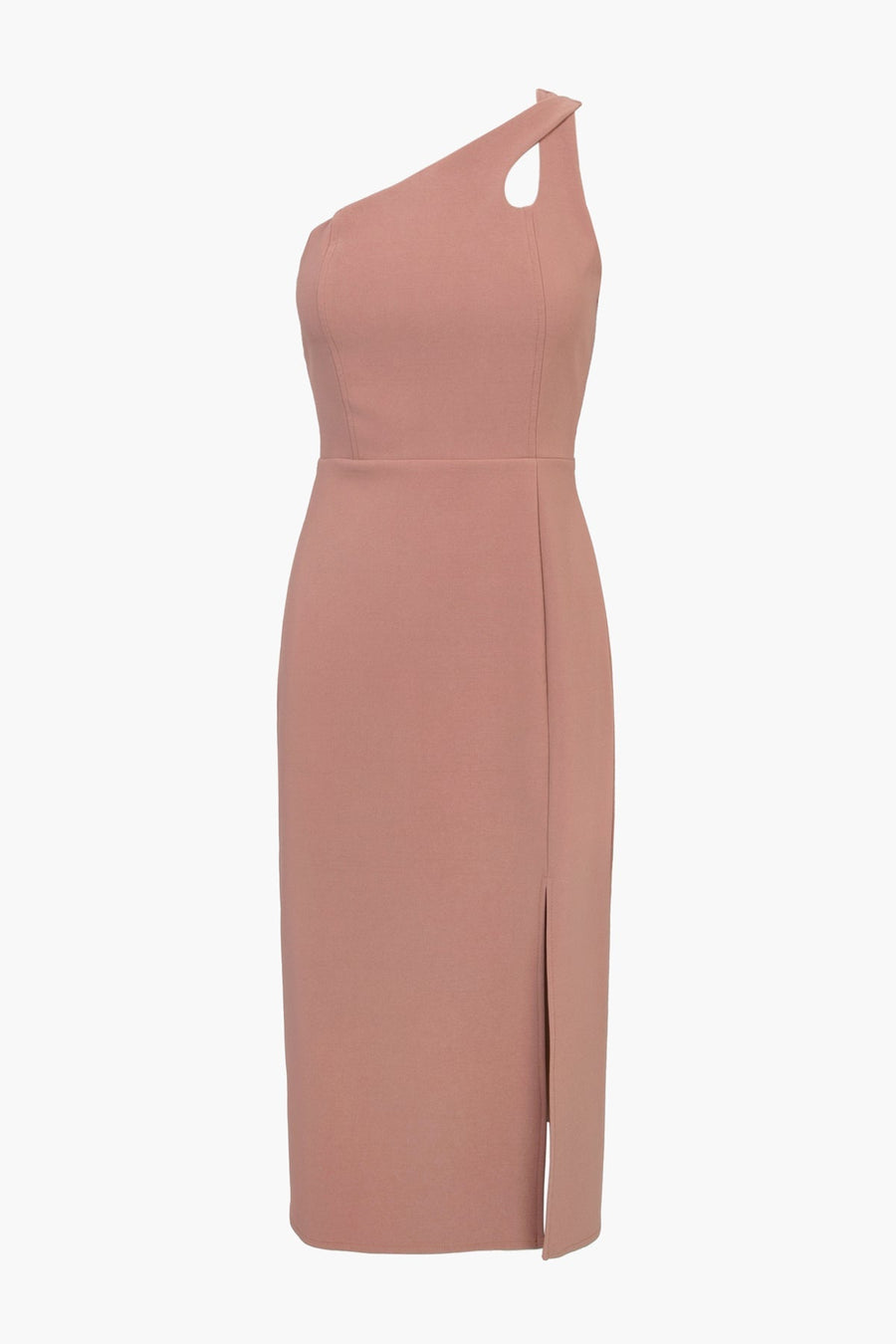 Adelyn Rae Selia Asymmetrical One Shoulder Dress in Clay – flat lay