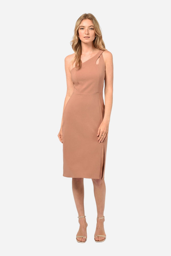 Adelyn Rae Selia Asymmetrical One Shoulder Dress in Clay