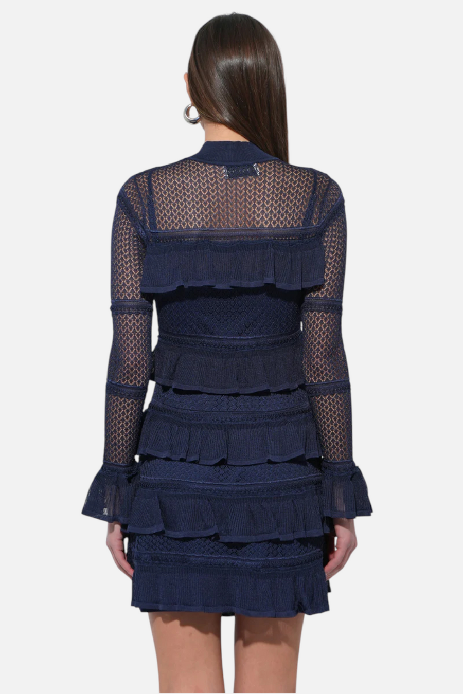 Adelyn Rae Sera Ruffled Tiered Mini Dress in Navy – side view