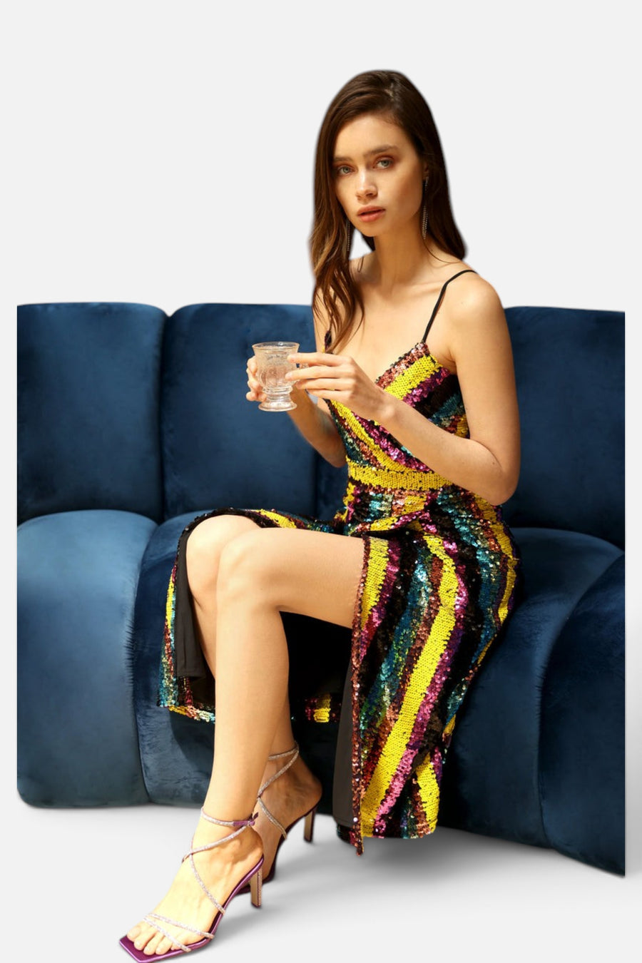 Adelyn Rae Solana Midi Sequin Dress in Multi Bright – detail
