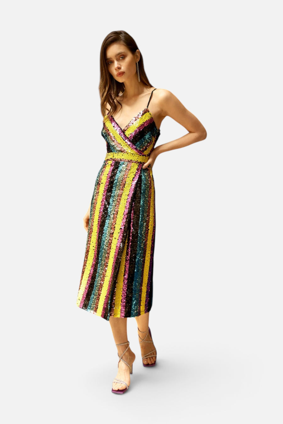 Adelyn Rae Solana Midi Sequin Dress in Multi Bright – side view