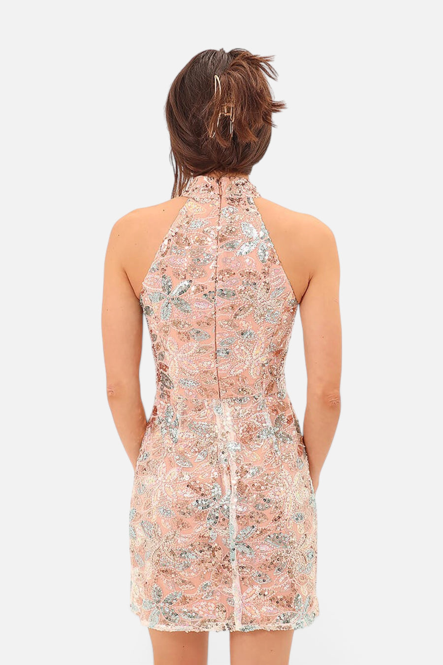 Adelyn Rae Soraia Sequin Halter Mini Dress – detail