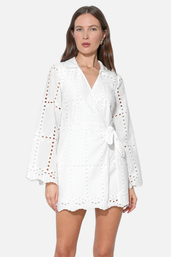 Adelyn Rae Women's Bella Wrap Eyelet Mini Dress in White