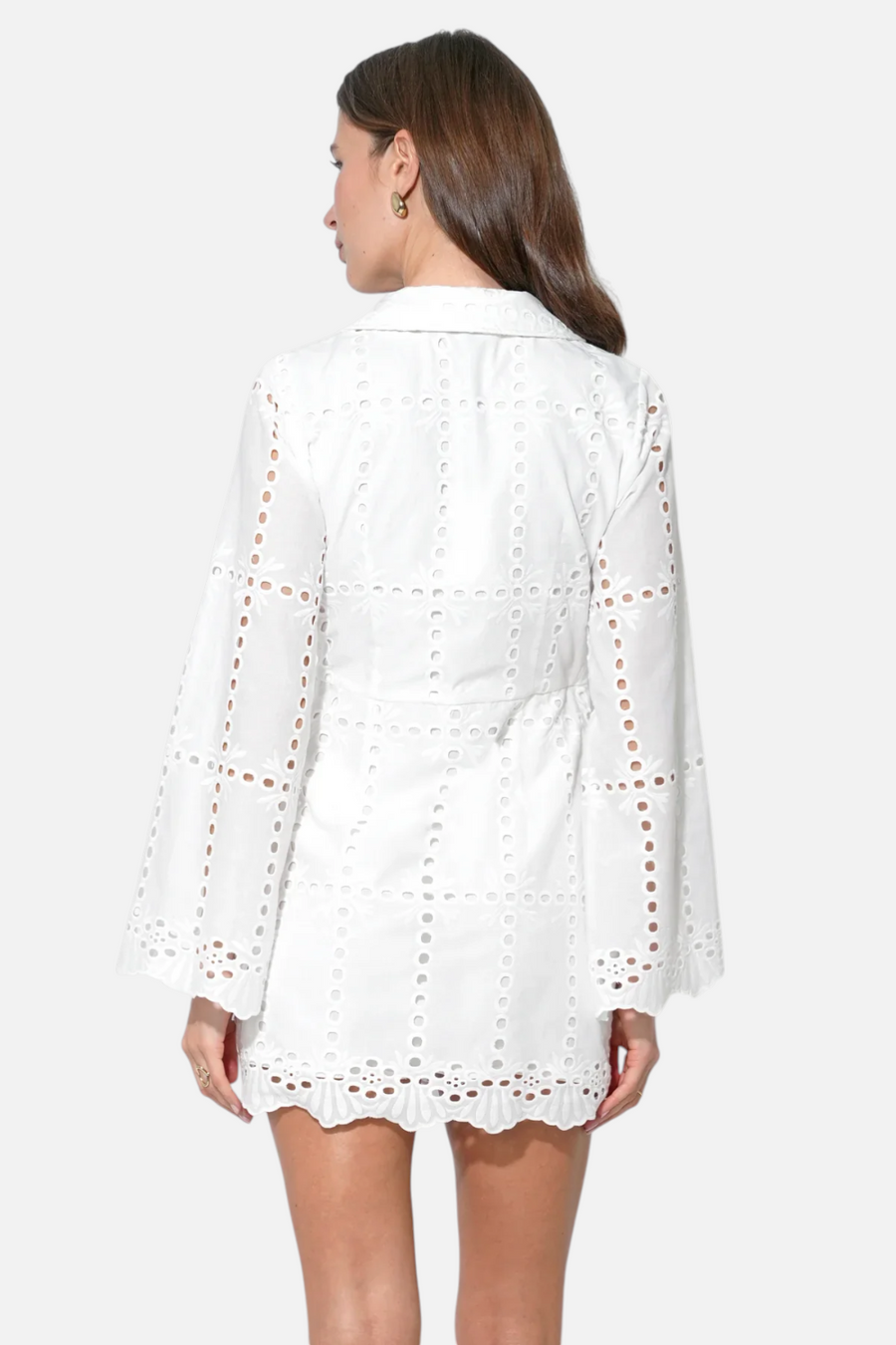 Adelyn Rae Women's Bella Wrap Eyelet Mini Dress in White – side view