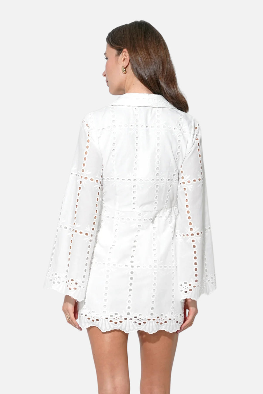 Adelyn Rae Women's Bella Wrap Eyelet Mini Dress in White – on model