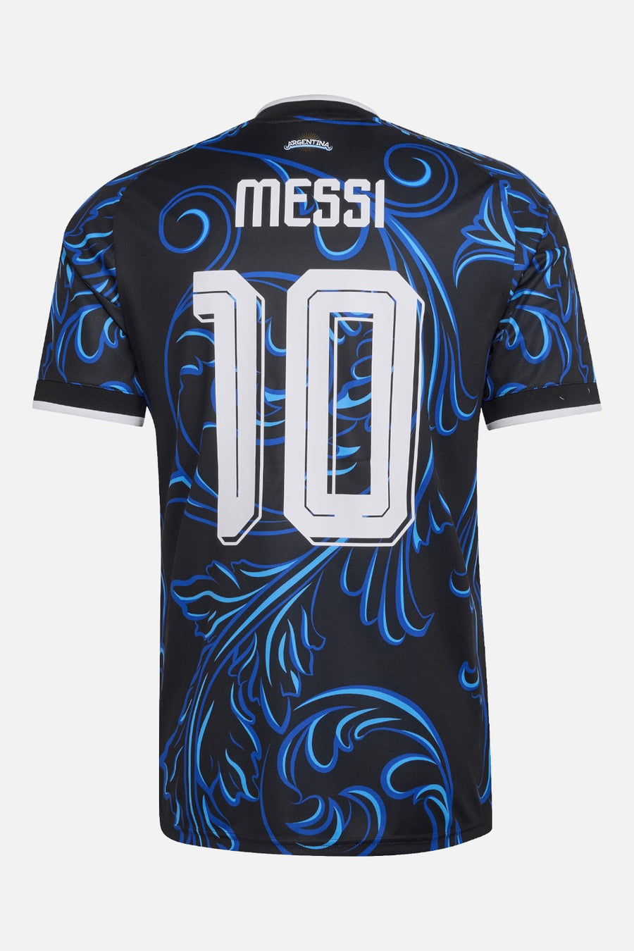 Adidas Argentina 26 Away Messi #10 Jersey in Black & Lucid Blue — back view with Messi 10