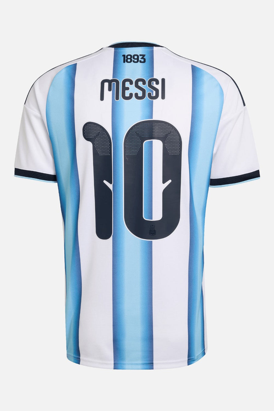 Adidas Argentina 26 Home Messi #10 Jersey in White & Blue — back view with Messi 10