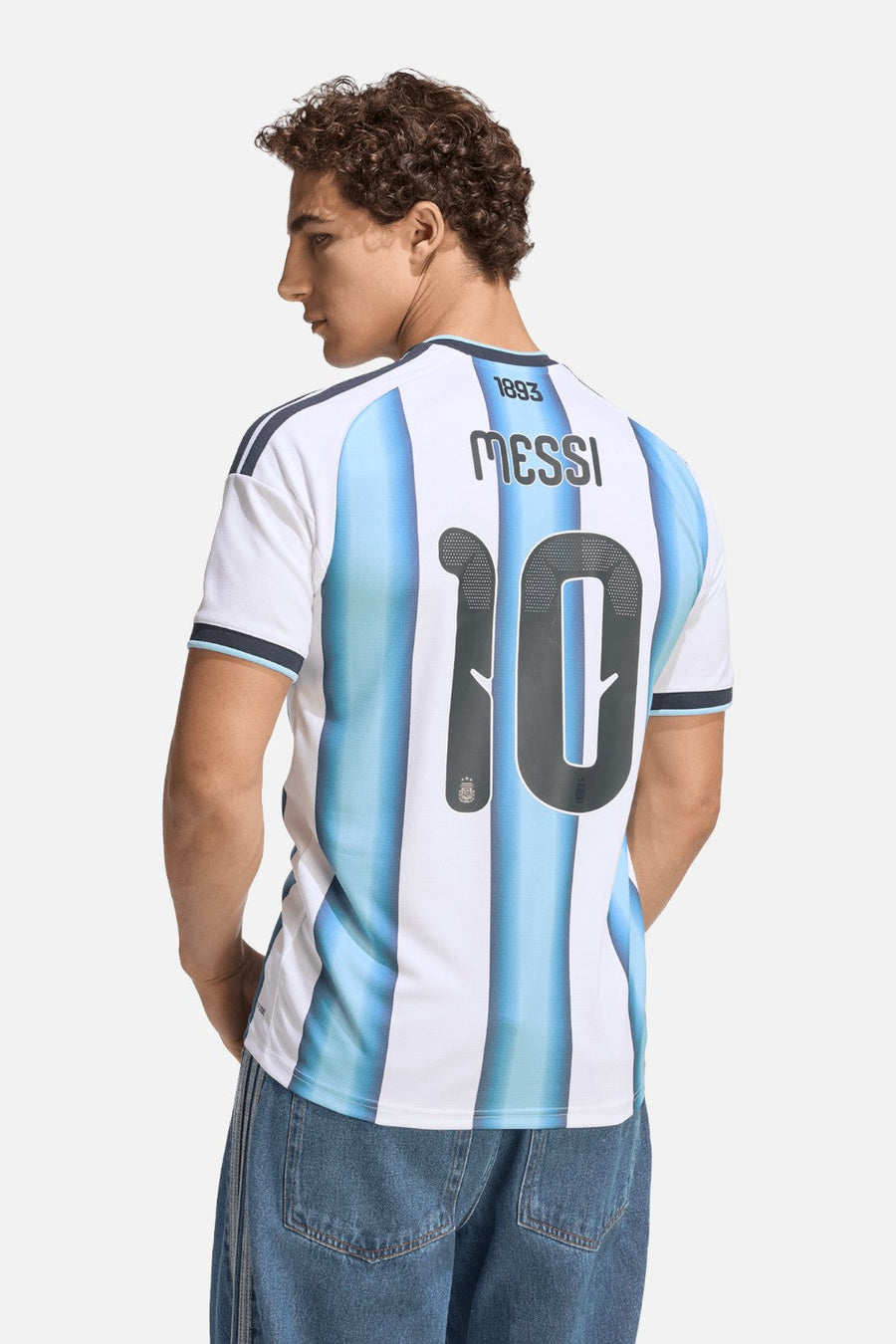 Adidas Argentina 26 Home Messi #10 Jersey in White & Blue worn by model — back