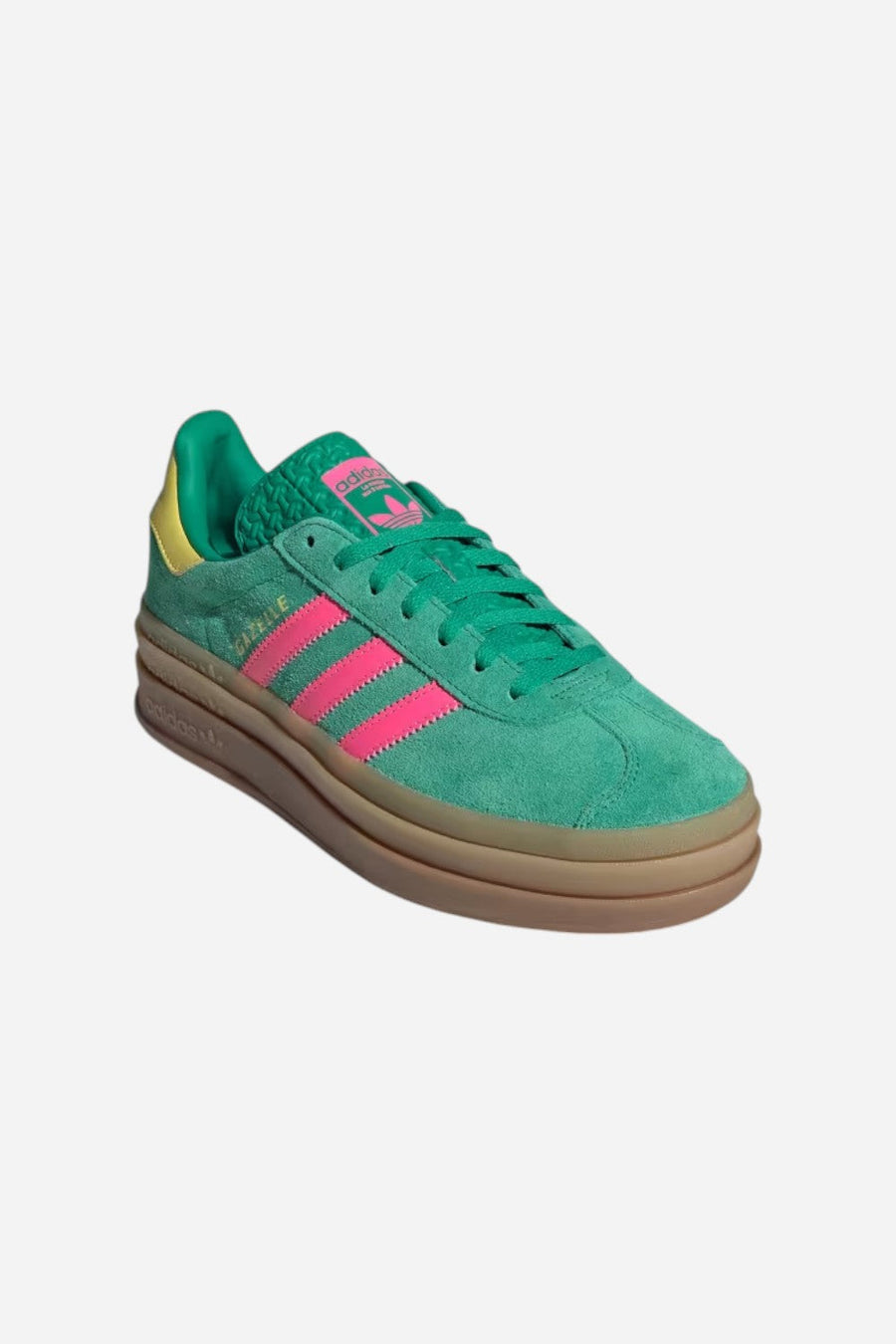 Adidas Gazelle Bold Shoes in Green, Lucid Pink & Pure Sulfur – detail