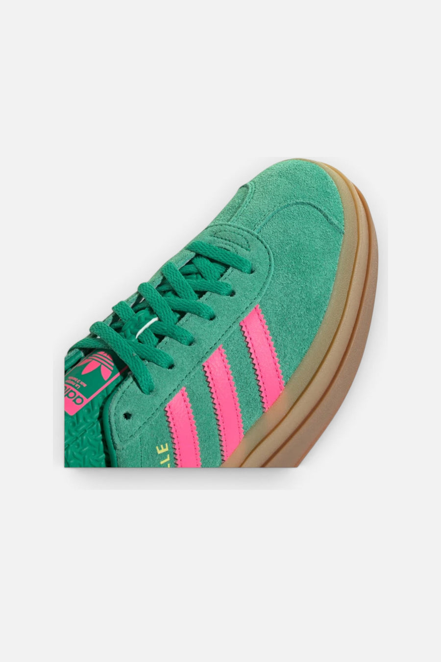 Adidas Gazelle Bold Shoes in Green, Lucid Pink & Pure Sulfur – side view