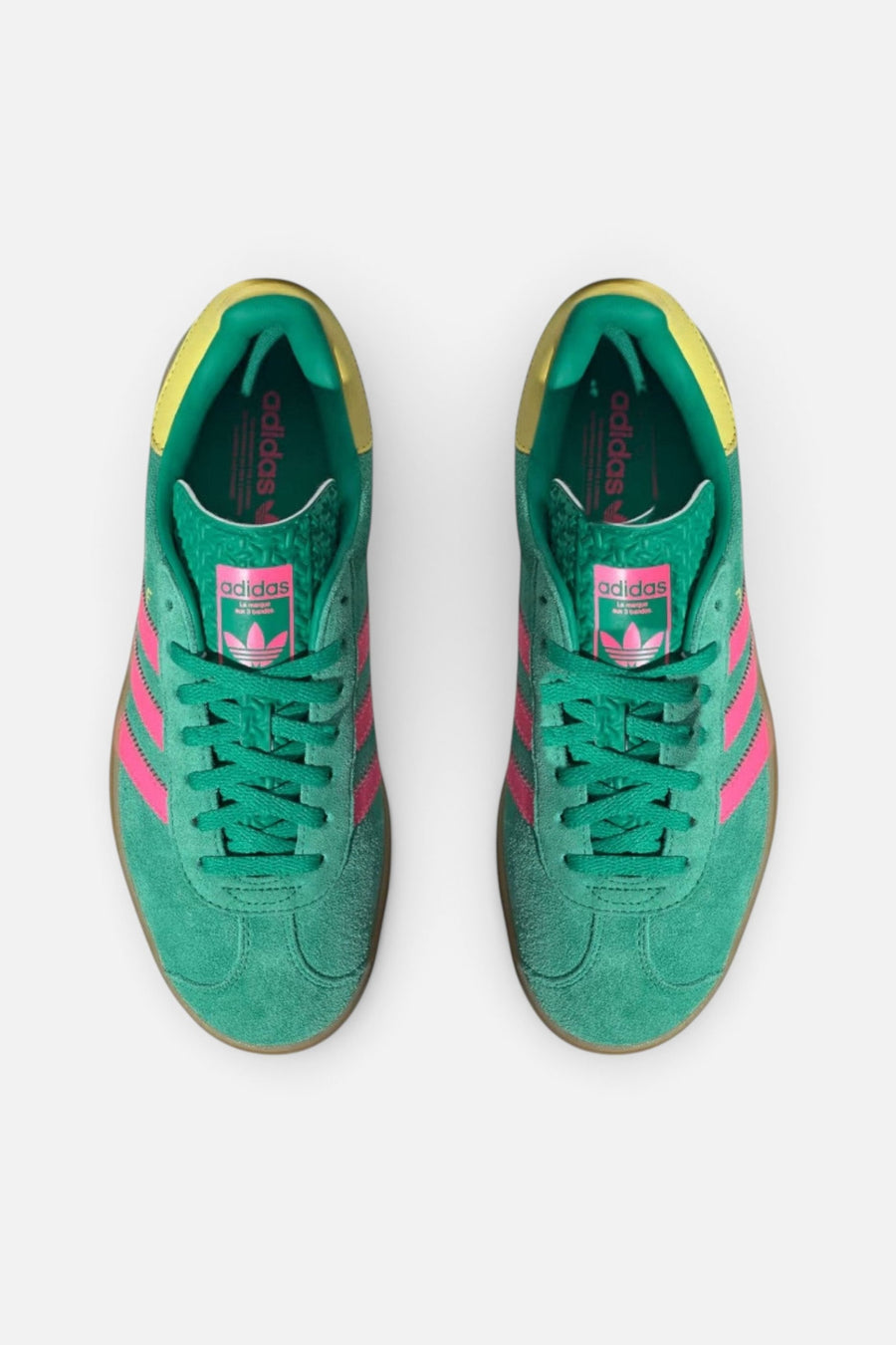 Adidas Gazelle Bold Shoes in Green, Lucid Pink & Pure Sulfur – side view