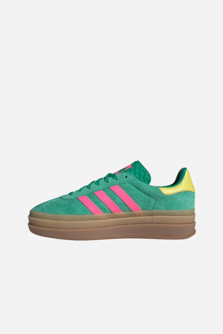 Adidas Gazelle Bold Shoes in Green, Lucid Pink & Pure Sulfur – side view